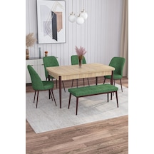 Rovena Marin Meşe Desen 80x132 Açılabilir Mutfak Masası Takımı 4 Sandalye, 1 Bench Haki 3860