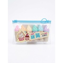 Külah Dondurma Tasarımlı 6'li Pastel Fosforlu Kalem Seti - Şeffaf Çantalı Kawaii Kırtasiye, Sevimli Okul Ve Ajanda İşaretleme Kalemleri