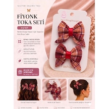 2'li Set Ekose Desenli Fiyonk Pens Toka Şık Tasarım Farklı Renk Seçenekli Karışık (Çok Renkli)