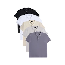 Tudors Erkek 5'li Paket Siyah-k.gri-beyaz-gri-ekru Slim Fit Dar Kesim Pamuklu Düz Pike Polo Yaka Tişört-33005 Multi Çok Renkli