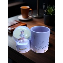 Tavşan Figürlü 15cmx10cm Ebat Pilli Işıklı Dekoratif Kar Küre Kalemlik 15cm X 10cm