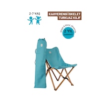 Bag The Joy Kids Ahşap Katlanır Kamp Sandalyesi Kahverengi İskelet - Turkuaz