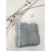 Gidia Denim Mavi 7 Katlı Çift Taraflı Dolgulu Müslin Bebek - Çocuk Battaniyesi Pamuk 110 x 110 CM Mavi
