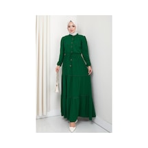 Hb Harma Time Butik Kadın Dantel Detaylı Bel Bağcıklı Yeşil Ayrobin Elbise Yeşil Yeşil