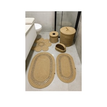 Mavaux Looma Doğal Görünümlü Hasır Jüt Oval Paspaslı Banyo Seti Çamaşır Sepeti Ve Paspas Takımı Hasır