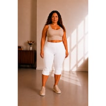 Sngl Tekstil Büyük Beden Kadın Tayt Kapri 3xl 4xl 5xl 6xl 7xl 8xl Beyaz