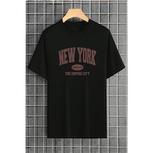 Pamuklu New York Baskılı Oversize T-shirt Siyah