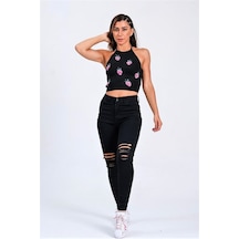 Genel Siyah Yırtık Detaylı Skinny Jeans