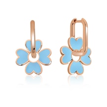Gümüş Fosforlu Mavi Yonca Küpe Gold - Rose Gold