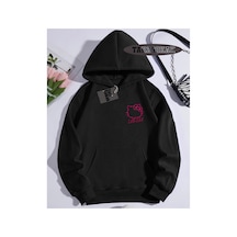 Tarzsokak Kapşonlu Sweatshirt Siyah Labza Hello Kitty Özel Tasarım