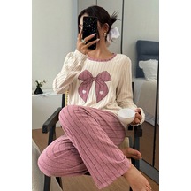 Bella Notte Pembe Nakışlı Pembe Uzun Kollu Pijama Takımı