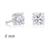 Gümüş Yuvarlak Tek Taş Zirkon Küpe - 6 Mm. Gümüş