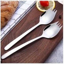 Besthome1 2'li 304 Paslanmaz Çelik Salata Seti, Yemek, Tatlı İçin, Seyahat Kullanım, Açık Gri Gümüş Gümüş