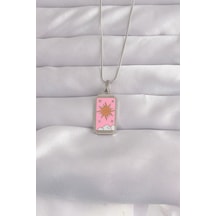 316l Çelik Gümüş Renk Pembe Mineli Güneş Model Tarot Kolye - Tj-bko9043