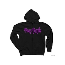 Deep Purple Logo Outline Siyah Fermuarlı Kapşonlu Sweatshirt