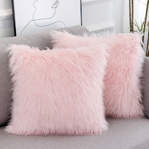 Ayrex Sevgililer Günü 2'li Set Pembe Kabarık Yastık Kılıfı Yeni Lüks Seri Merinos Tarzı Allık Suni Kürk Dekor Genel