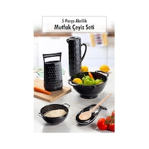 Akrilik Siyah 5 Parça Sürahi & Rende & Süzgeç & Mini Süzgeç & Kaşıklık & Mutfak Çeyiz Seti