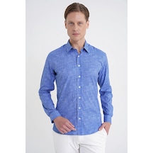 Slim Fit Klapa Yaka Esnek Pamuklu Koyu Mavi Çizgili Gömlek G 1599 Slim Fit Klapa Yaka Esnek Pamuklu Koyu Mavi Çizgili Gömlek G 1599