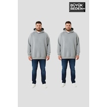 Süperlife Erkek Büyük Beden 2' Li Set Kapşonlu Kollar Ve Etek Ribanalı İnce Swatshırt Spr26bsw957+2 Grey Mel-grey Mel