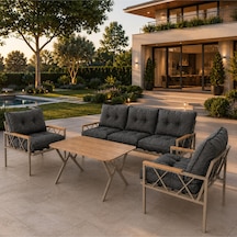 Miray Cappuccino 311 Masalı Bahçe & Balkon Oturma Grubu 3+1+1 Metal İskelet, Gri Minderli