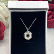 Zirkon Taşlı Halka Kadın Kolyesi 925 Ayar Gümüş Zincirli Rodyum Kaplama Gümüş