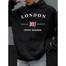 Startmore Tarzsokak Londra Birleşik Krallık Bayrağı Baskılı Kapüşonlular Erkekler Moda Sonbahar Hoody Rahat Polar Siyah