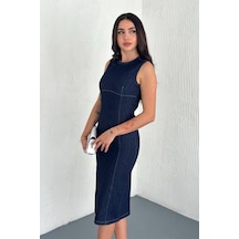Noa & Noa Kadın Likralı Fermuarlı Denim Elbise Esnek & Vücuda Oturan Stil Mavi