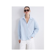 LC Waikiki Alıta Cıty Farkıyla Lcw Vision Mavi Oversize Kadın Gömlek Mavi - 931681101 Mavi