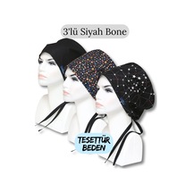 Tesettür Beden 3'lü Siyah Bone Siyah Tek Renk Siyah Çıtır Siyah Takım Yıldızı Cerrahi Bone Renkli