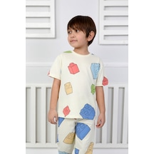 Erkek Çocuk %100 Pamuk Baskılı Pijama Takımı Kısa Kollu, Sevimli Desenler Sarı
