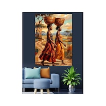 Sepet Taşıyan Afrikalı Kadınlar Sanatı Yağlı Boya Dokulu Kanvas Tablo Canvas Tablosu