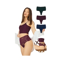 Cottonhill Dantelli Lastik Detaylı Yüksek Bel Kadın Tanga 3'lü Paket Külot - 2 Renkli1 Çok Renkli
