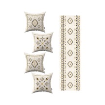 Krem Siyah Etnik Kilim Desenli 4'lü Kırlent Kılıfı 1 Runner Seti 4kmbs267 Rs Krem