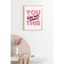 Doğal Ahşap Çerçeveli Retro Tipografi Tablo - Pembe Tonlar Motivasyon Sözü Huhu2493