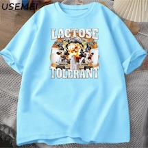 Flood Of Style Laktoz Toleranslı T Shirt Erkek Kısa Kollu Tee Üstleri Harajuku Boy Baskılı T Shirt Meme Tshi Mavi