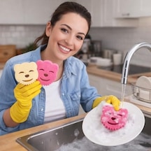 Çift Taraflı Bulaşık Süngeri, Gülen Kedi Yüz Ovucu Dayanıklı Sünger, Scrub And Sponge - 2'li Paket