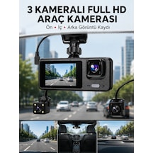 3 Kanallı Araç Dvr Ön + İç + Arka Kamera İle Tam Kapsama, Yüksek Güvenlik Yeni Nesil - Lisinya