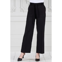 Sevitli Beli Bağlamalı Bol Paça Pantolon-siyah-3666-siyah Siyah