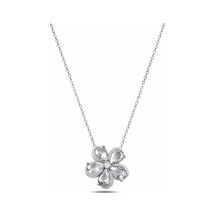 Çekirdekjewelry 925 Ayar Gümüş Gold Kaplama Çiçek Kolye Damla Taşlı Zarif Kadın Kolyesi Gümüş