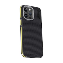 Joko Apple Uyumlu iPhone 15 Pro Kılıf Aramid 600d Kevlar Karbon Fiber Magsafe Kapak - Sarı Sarı