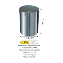 Dokunmatik Kapaklı Çöp Kovası Paslanmaz 5 Litre