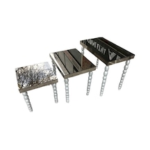 Zigon Sehpa ELMA Model Parlak GRİ Lake Ahşap Kayın Torna Ayak Cam Ayna Kaplama tabla El Yapımı