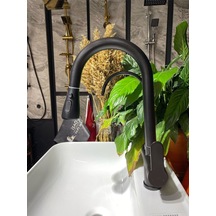 İsaoğlu Yapı Siyah Spiralli Arıtmalı Mutfak Bataryası Mat Siyah Arıtıcılı Evye Musluğu Luxury Design Siyah