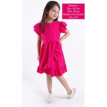 Aden Kids Kız Çocuk Yazlık Fırfırlı Şık Elbise - Fuşya Renkli, 2-8 Yaş - Likralı Ve Kemerli Model