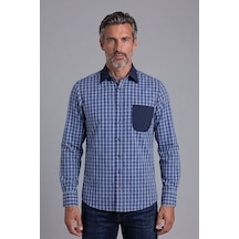 Bisse Lacivert Regular Fit Pamuk Uzun Spor Yaka Torba Gömlek Gmeks252024 E39