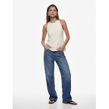 Koton Keten Karışımlı Kolsuz Bisiklet Yaka Peplum Top Bej 6sak30130ew Ekru