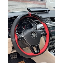 Vw Tiguan Dikme Direksiyon Kılıfı Parlak Siyah Kırmızı Detaylı Kırmızı Çift Yüzük Ve Dikiş 2016-2020