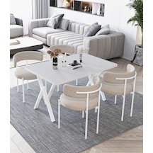 Avvio Beyaz Teddy Sandalye 80x120 Yemek Masası Mutfak Masası 4 Kişilik Masa Sandalye Takımı Beyaz