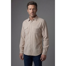Bisse Regular Fit Spor Yaka Pamuk Keten Sarı Erkek Gömlek Gmktn3sp224007 D17