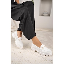 Nesilshoes Nesil Shoes Diva 2854 Beyaz Hakiki Deri Tokalı Kadın Ayakkabı